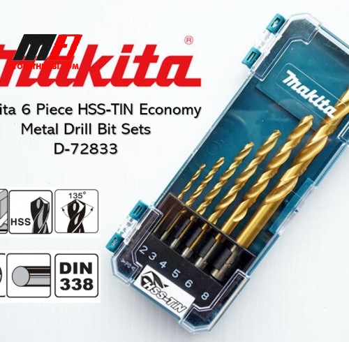 Bộ mũi khoan kim loại Hss-Tin  Makita D-72833 (6 chi tiết/bộ)