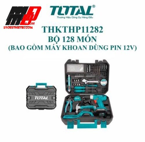 Bộ máy khoan pin và đồ nghề cầm tay 128 chi tiết Total THKTHP11282